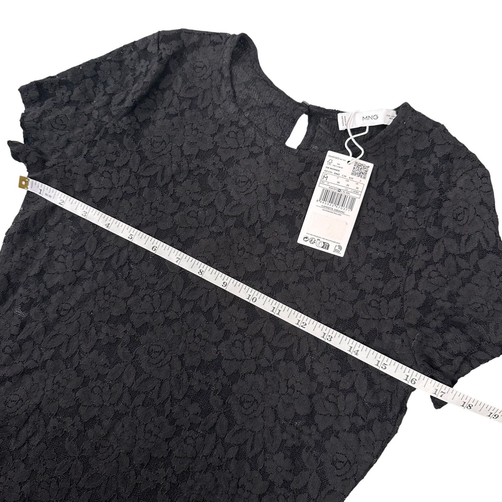 Mango Mango Women's Short Sleeve Lace Top Black Size M Size M / US 6-8 / IT 42-44 - 4 Thumbnail
