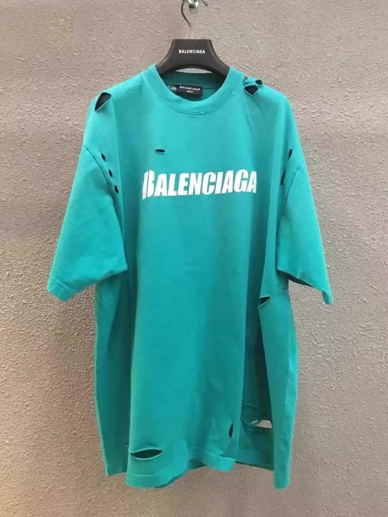 Balenciaga Balenciaga Lake water green havoc logo short sleeves Size US M / EU 48-50 / 2 - 1 Thumbnail