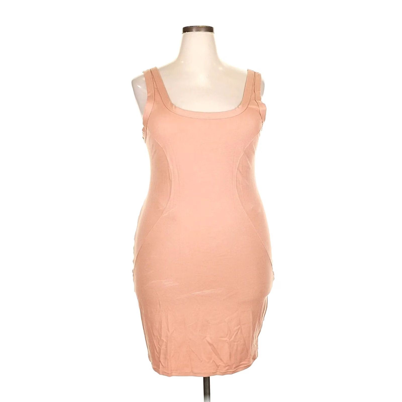 Vintage Yitty Bodycon Mini Tank Dress Womens Plus 2X Tan Brown Scoop Neck Stretch Casual Shirt Sleeveless Womens Fashion Size XXL / US 16-18 / IT 52-54 - 2 Thumbnail