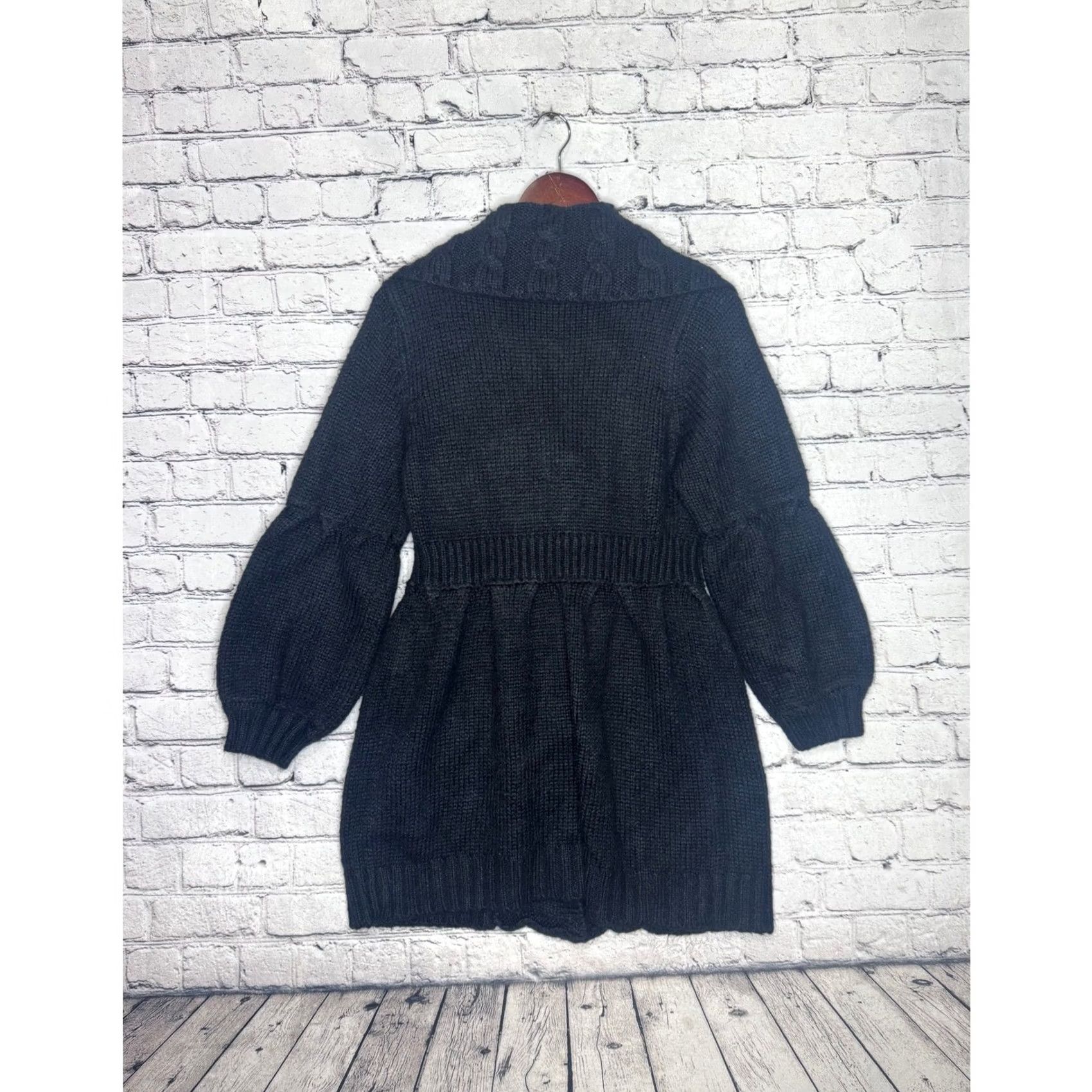 Vintage Pixie Black Knit Cardigan Sweater Jacket Women M Balloon Sleeve Button Front Size M / US 6-8 / IT 42-44 - 6 Thumbnail