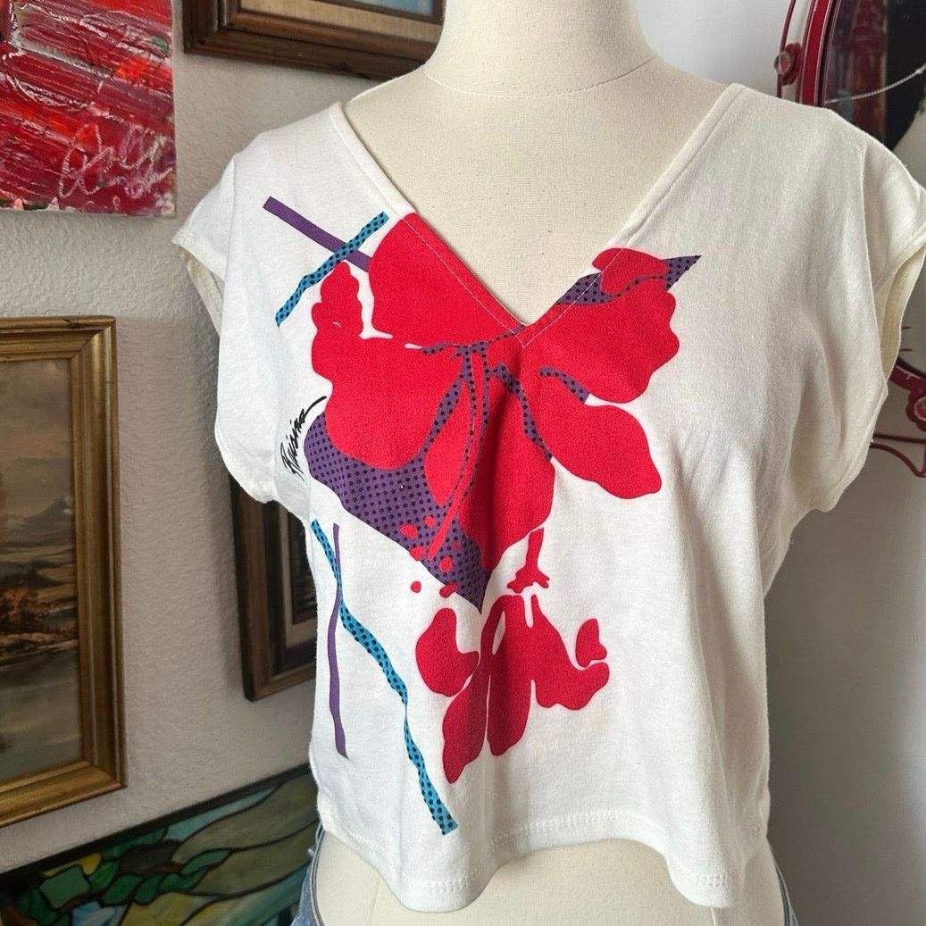 Other raisins white red floral vintage short sleeve shirt Size L / US 10 / IT 46 - 2 Thumbnail
