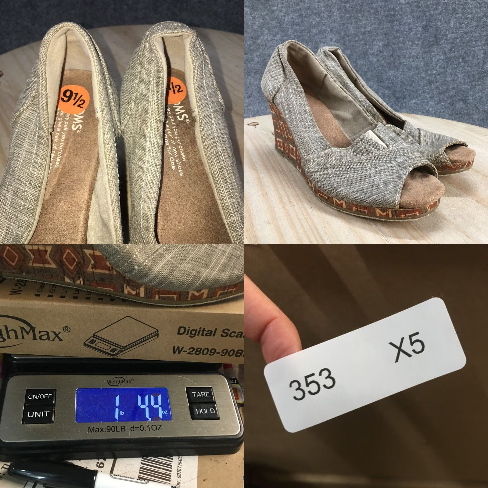 Toms TOMS Heels Womens 9.5 Classic Wedge Slip On Peep Toe Pumps Brown Fabric Casual Size US 10 / IT 40 - 9 Thumbnail