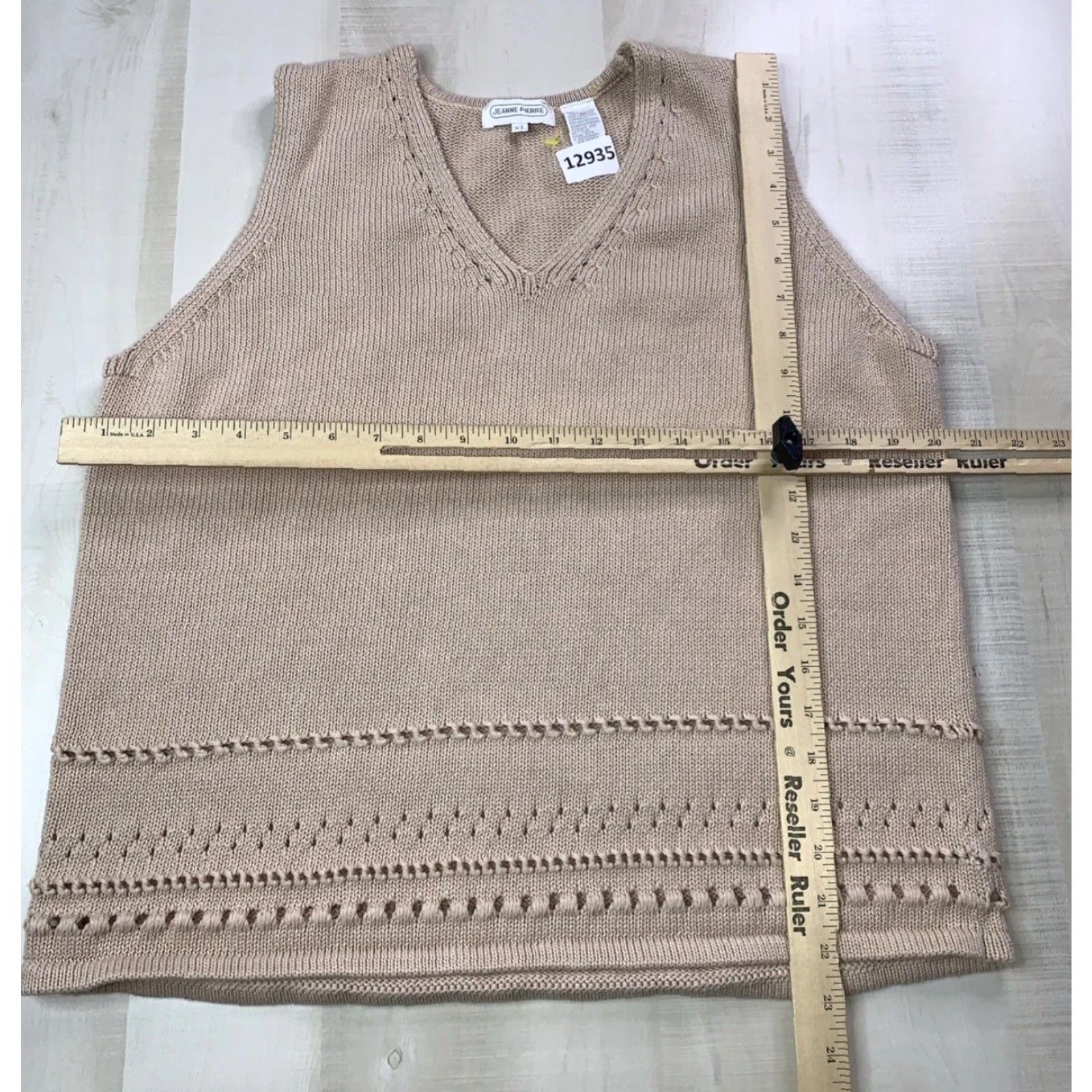 Vintage VINTAGE 90s Jeanne Pierre Vest Knit V-Neck Sleeveless Womens XL Beige 100% Cotton Shirt? Size XL / US 12-14 / IT 48-50 - 2 Thumbnail