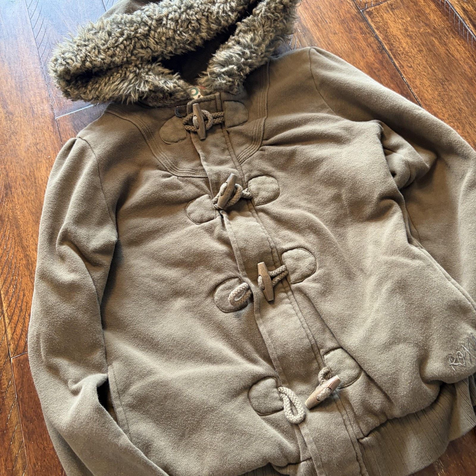 Vintage Roxy Jacket Womens Small Brown Faux Fur Hooded Toggle Size S / US 4 / IT 40 - 4 Thumbnail