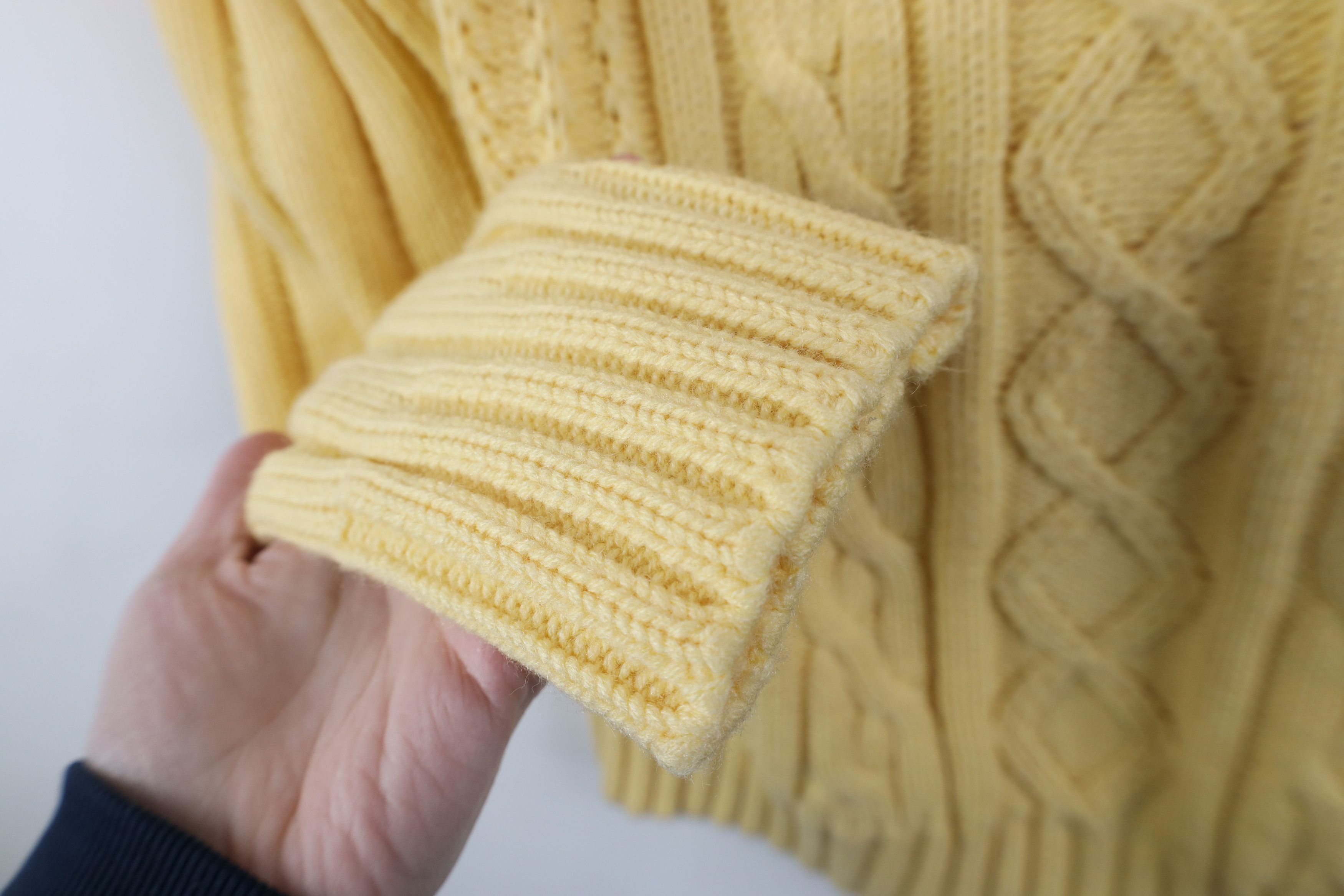 Vintage Vintage 70s Streetwear Cable Knit Fisherman Sweater Yellow Size L / US 10 / IT 46 - 6 Thumbnail