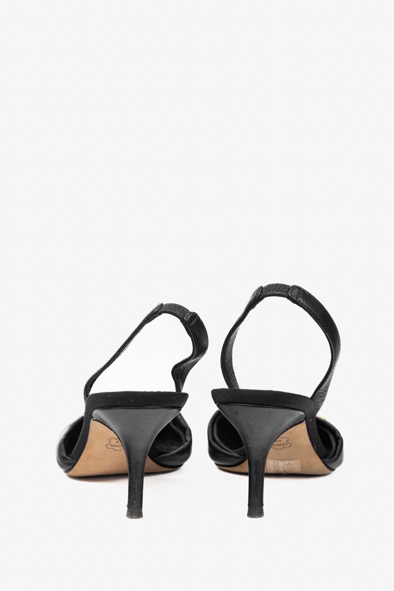 Tory Burch Tory Burch Black Leather Knotted Pointed-Toe Slingback Pumps Size US 5 / IT 35 - 3 Thumbnail
