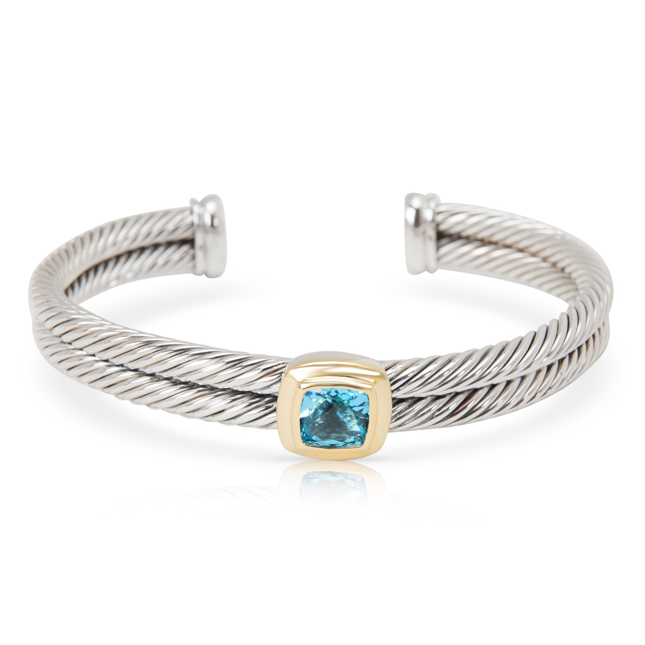 image of David Yurman Blue Topaz Cable Bangle In Sterling Silver & 18K Yellow Gold, Women's