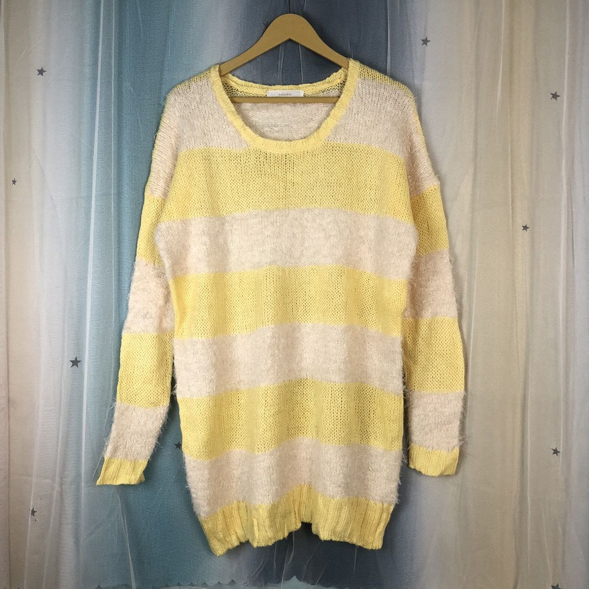 Aran Isles Knitwear × Japanese Brand × OVER THE STRiPES Oversized Colorata Yellow Stripe Mohair Knitwear #884 Size M / US 6-8 / IT 42-44 - 1 Thumbnail