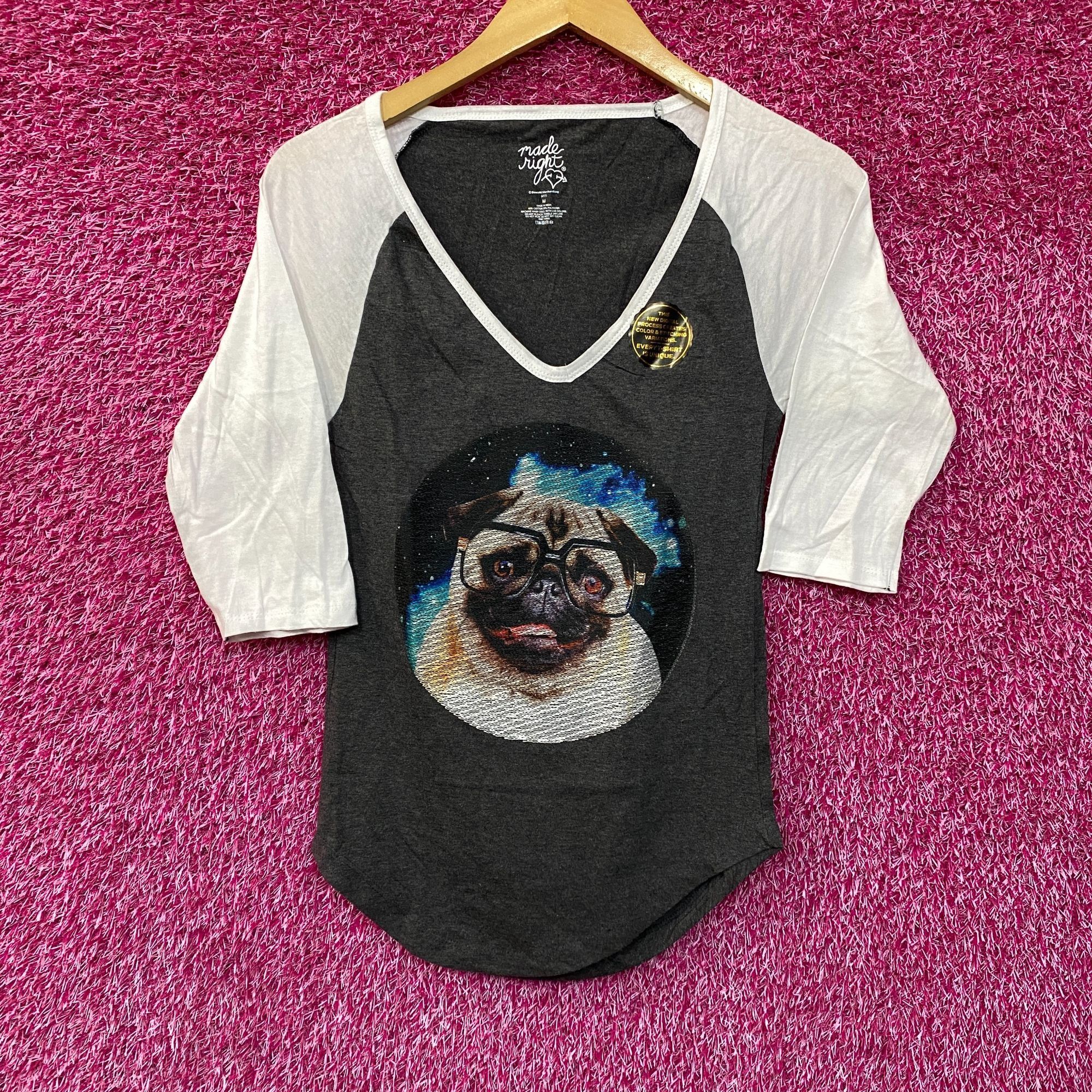 Other Made Right Pug with Glasses 3/4 Long Sleeve V-Neck T-Shirt M Size M / US 6-8 / IT 42-44 - 1 Thumbnail