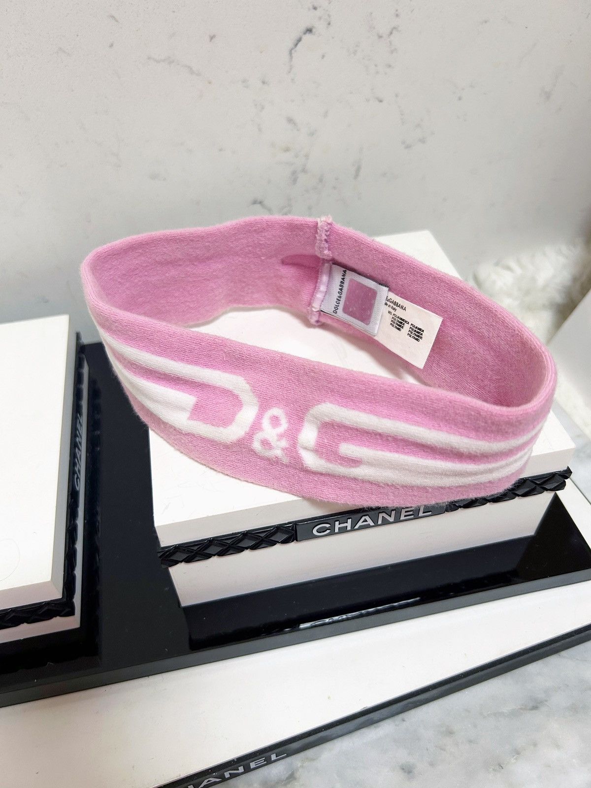 Dolce & Gabbana Authentic Dolce & Gabbana DG Baby Pink & White Logo Headband Size ONE SIZE - 2 Thumbnail