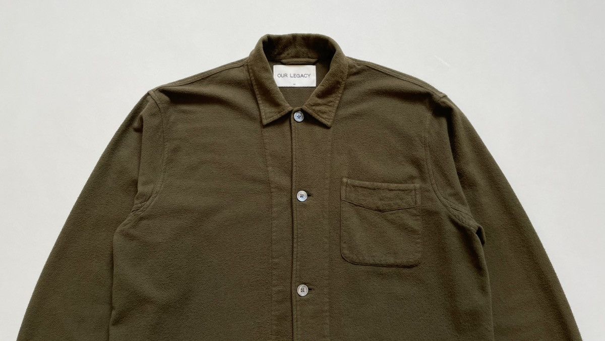Our Legacy Pilled Olive Cotton Flannel Box Shirt Size US M / EU 48-50 / 2 - 2 Thumbnail