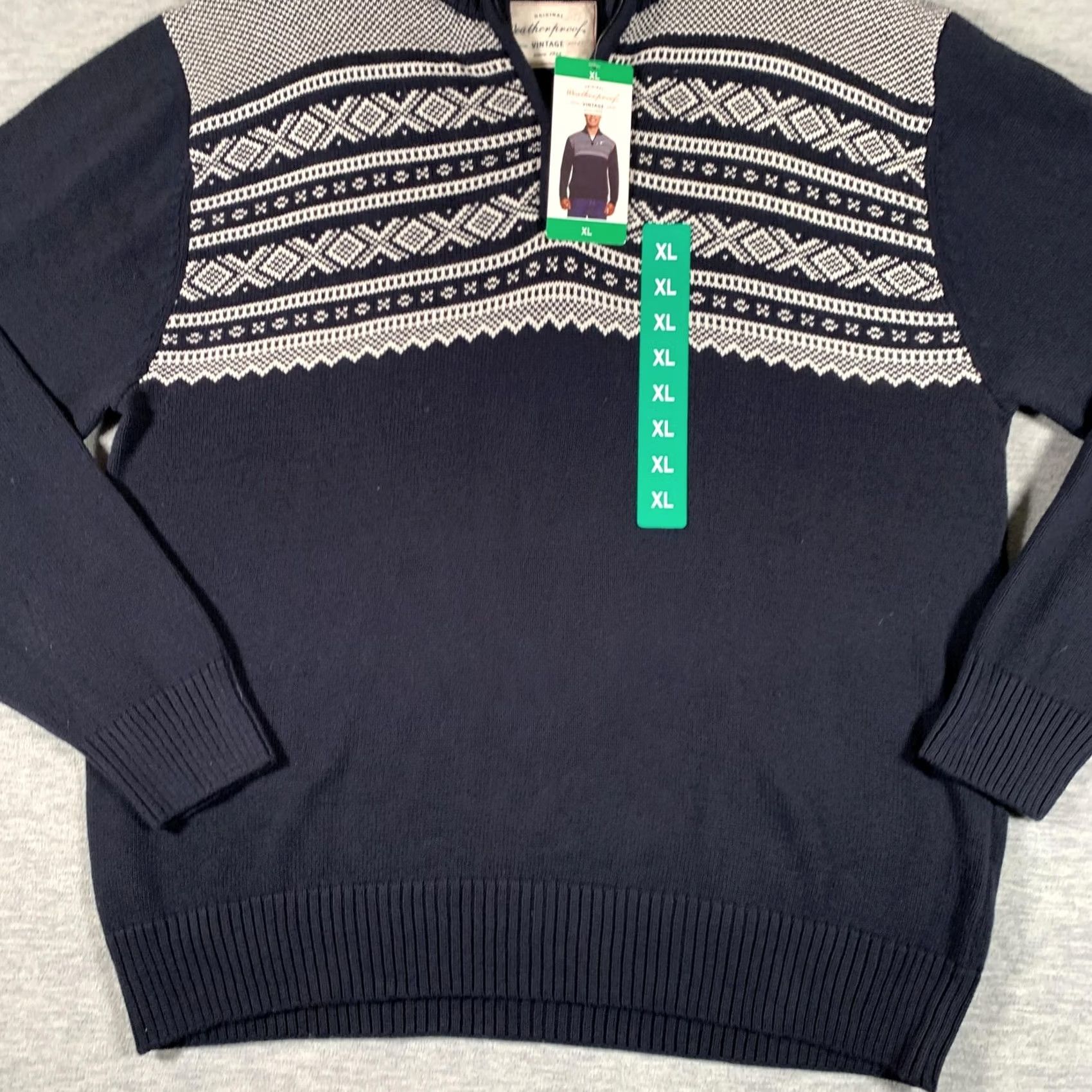 Weatherproof VINTAGE Weatherproof Sweater Mens XL Blue Navy Fair Isle Zip Mock Neck Pullover Size US XL / EU 56 / 4 - 3 Thumbnail