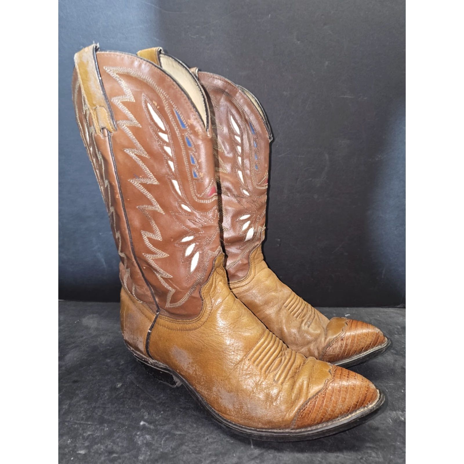 VINTAGE Texas All American Made Leather Cowboy Boot Style 47393 Mens Size 8 EEE Brown Leather Western Cowboy Boots Men's 8 EEE