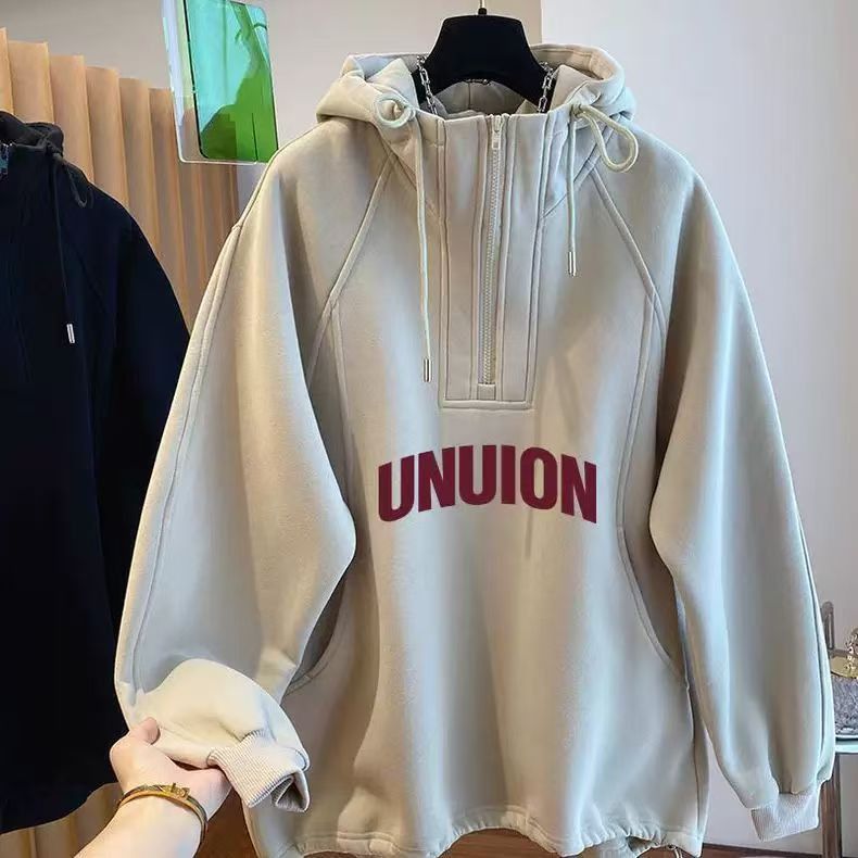Vintage UNUION Beige Half-Zip Fleece Hoodie Oversized Size US M / EU 48-50 / 2 - 2 Thumbnail