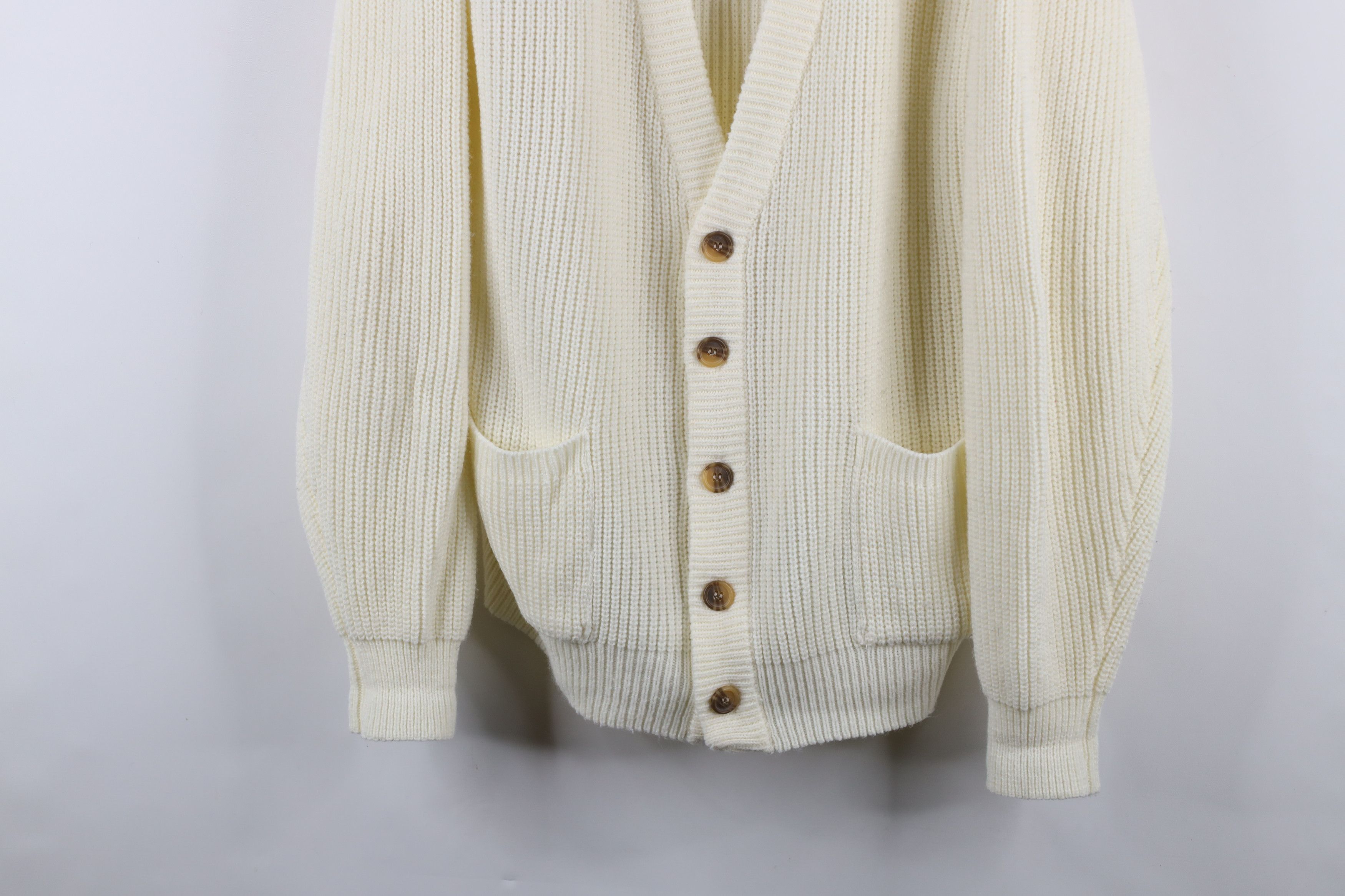 Vintage Vintage 90s Streetwear Ribbed Knit Cardigan Sweater Cream Size US L / EU 52-54 / 3 - 3 Thumbnail