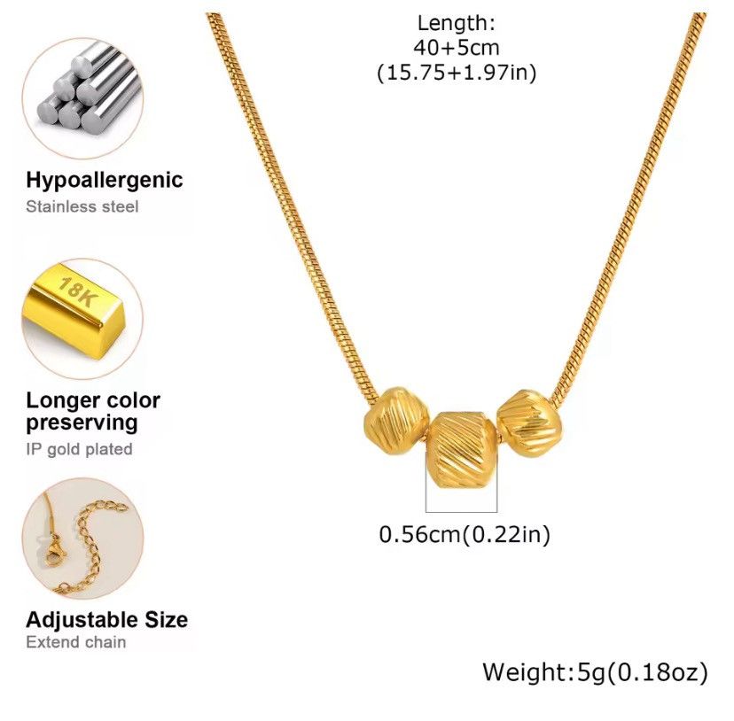 Other Stainless Steel Snake Chain 3 Bucket Beads Pendant Necklace Size ONE SIZE - 2 Thumbnail