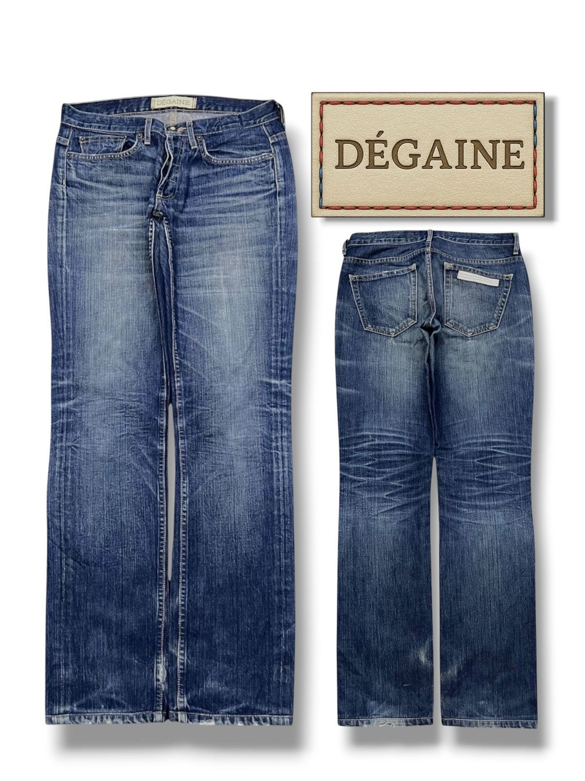 Japanese Brand Vintage Degaine Usa - Faded Wash Honeycomb, Distressed Denim Size 30" / US 8 / IT 44 - 1 Thumbnail