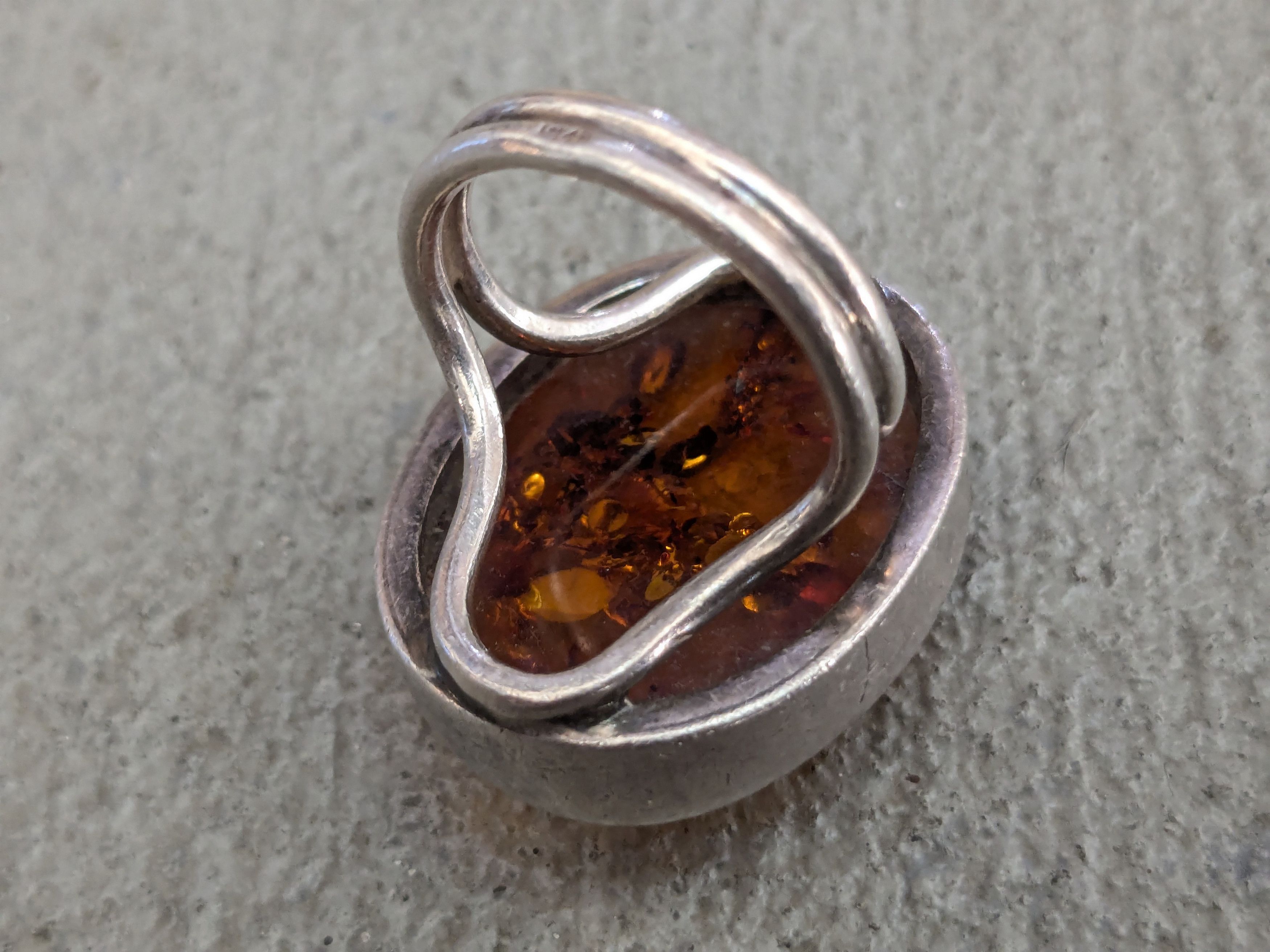 Vintage Vintage Sterling Silver Ring Orange Amber Oval Size ONE SIZE - 5 Thumbnail
