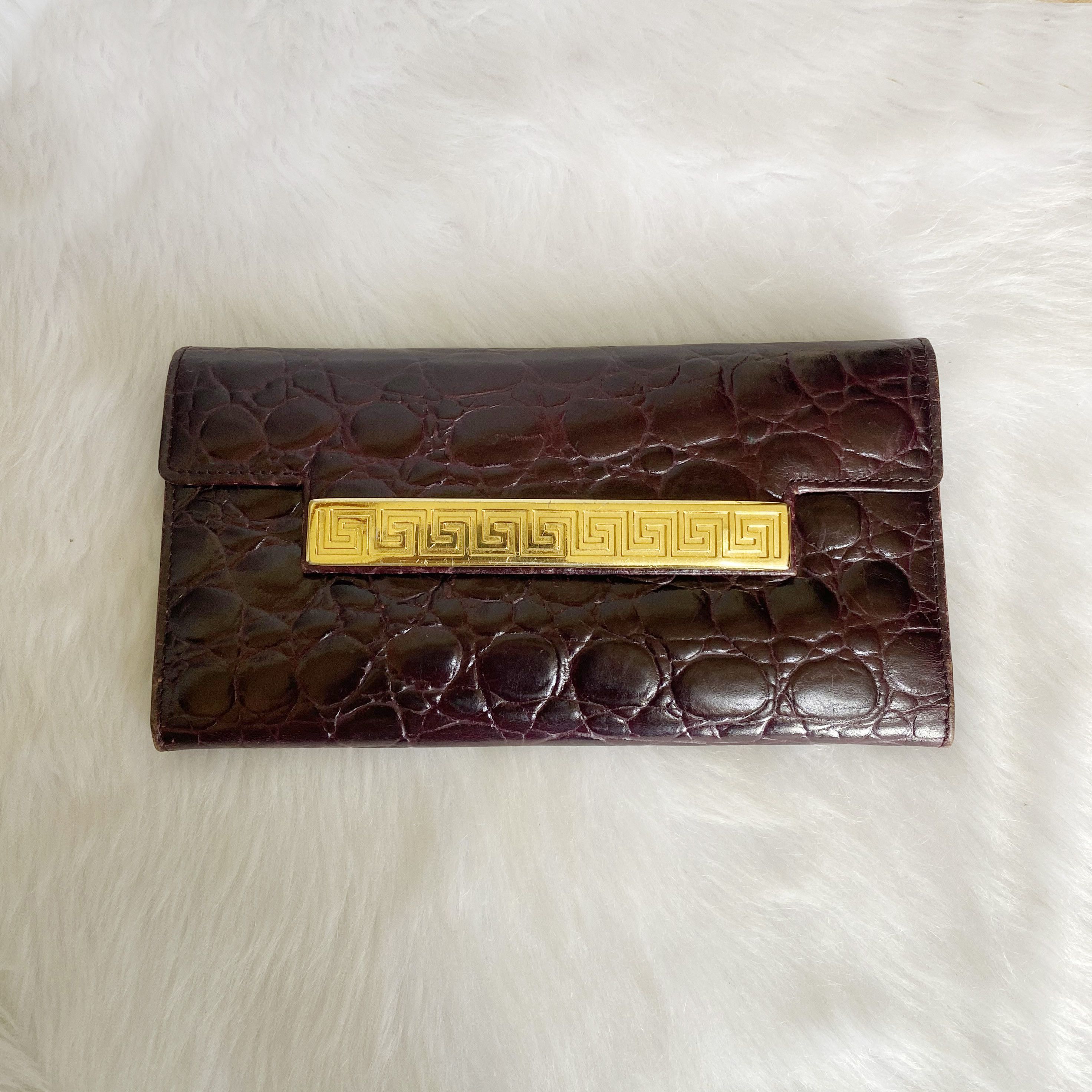 Versace Vintage Burgundy Croc Embossed Leather Wallet Size ONE SIZE - 3 Thumbnail