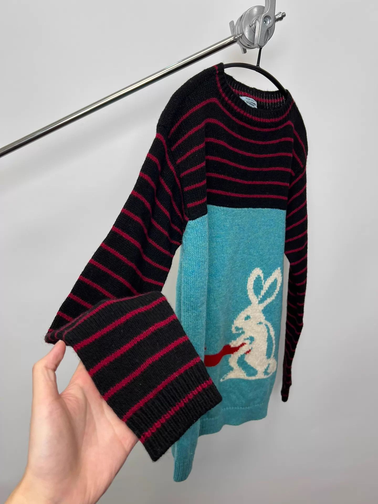 Prada Prada 16ss Stripe Colorblocked Rabbit Embroidered Sweater Size US M / EU 48-50 / 2 - 5 Thumbnail