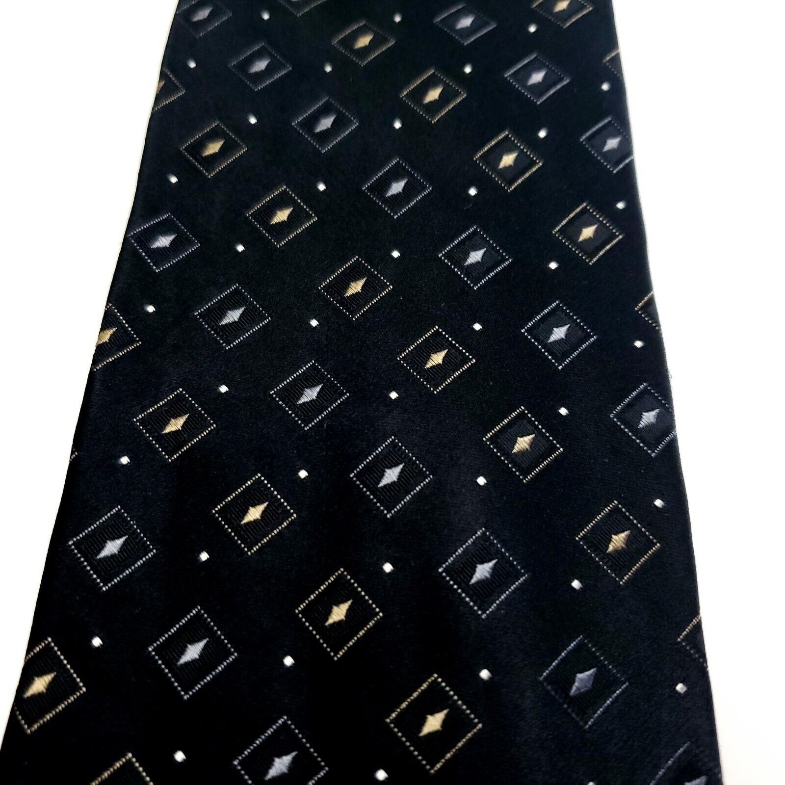 DKNY Dkny Silk Tie Woven Black Geometric Size ONE SIZE - 2 Thumbnail