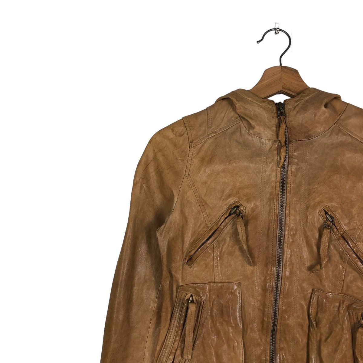Vintage 🔥CROPPED BIKER LEATHER JACKET ZIPPER RARE Size US XS / EU 42 / 0 - 9 Thumbnail