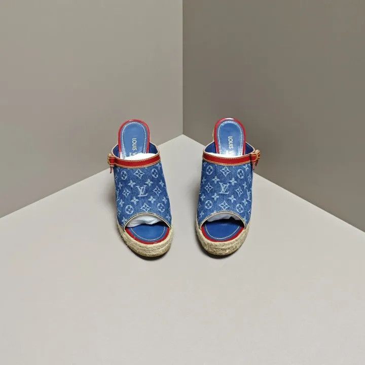 Louis Vuitton Louis Vuitton Blue Floral Bow Slide Sandals -2508 Size US 8 / IT 38 - 2 Thumbnail