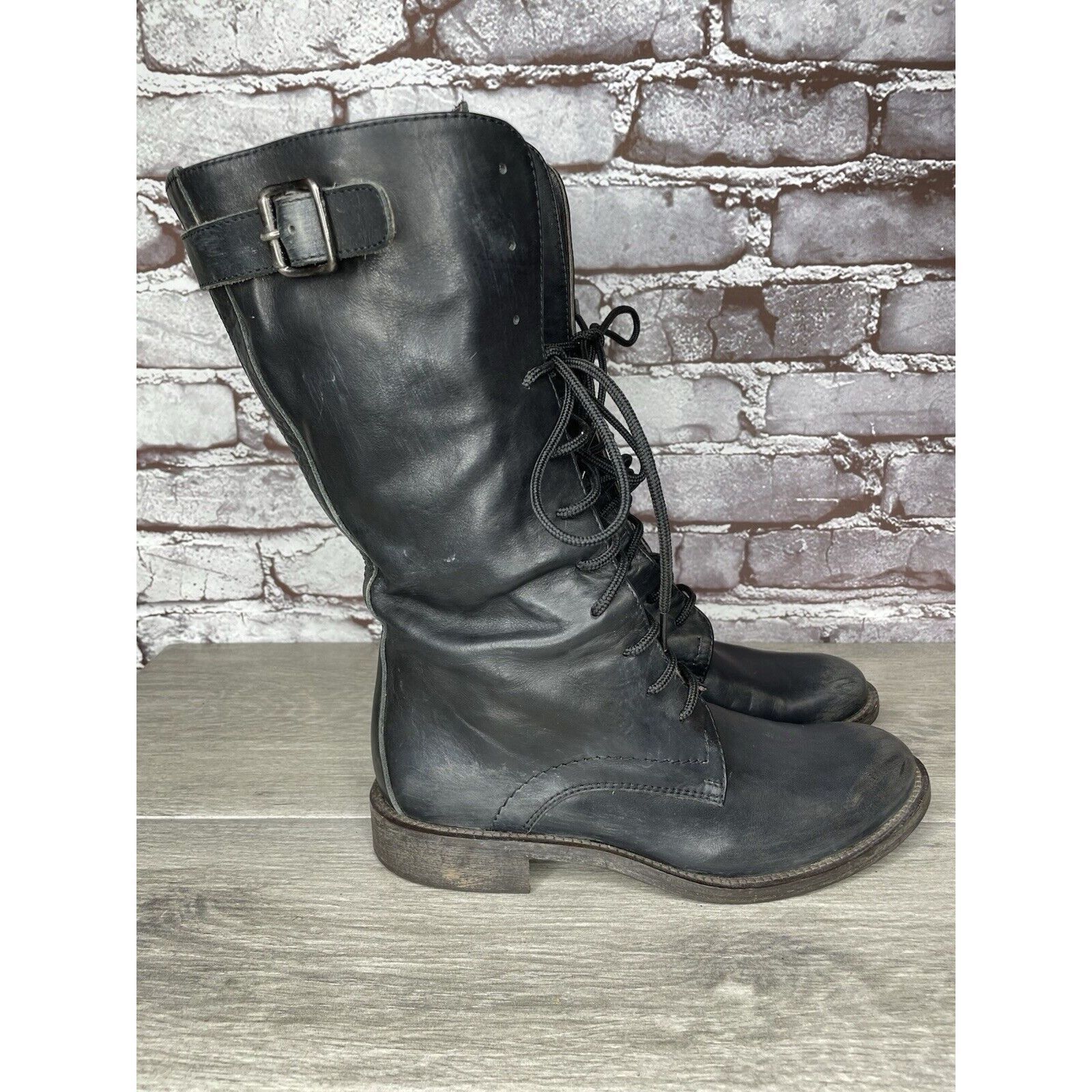 Madison Madison et cie Blue Leather Combat Lace Up BuckleStrap Boots Size US 5 / IT 35 - 4 Thumbnail
