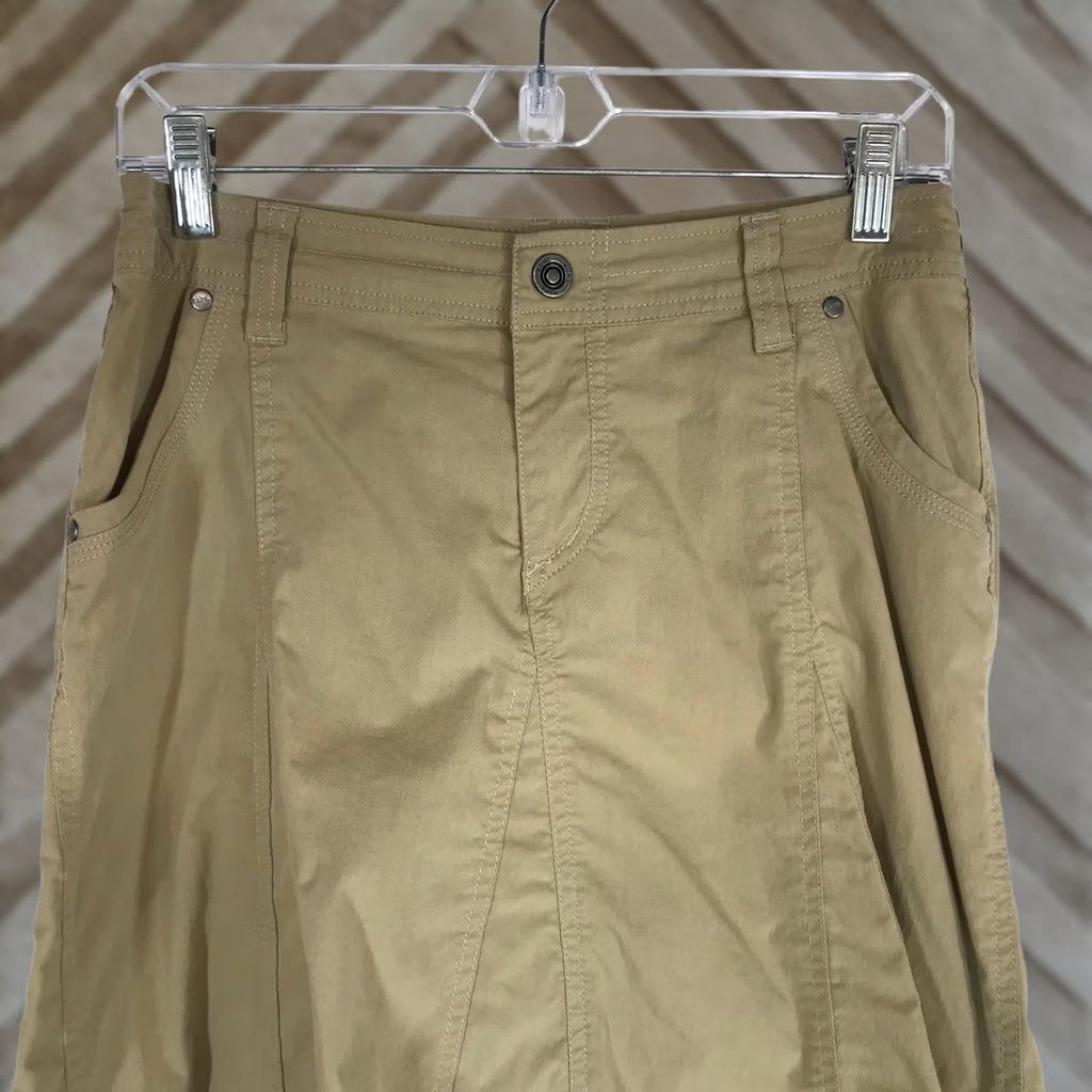 Vintage Kuhl Skirt Cargo Midi Pockets Button Pleated A line Khaki Beige Women Size 4 Series Outdoor Casual Travel Size 27" / US 4 / IT 40 - 1 Thumbnail