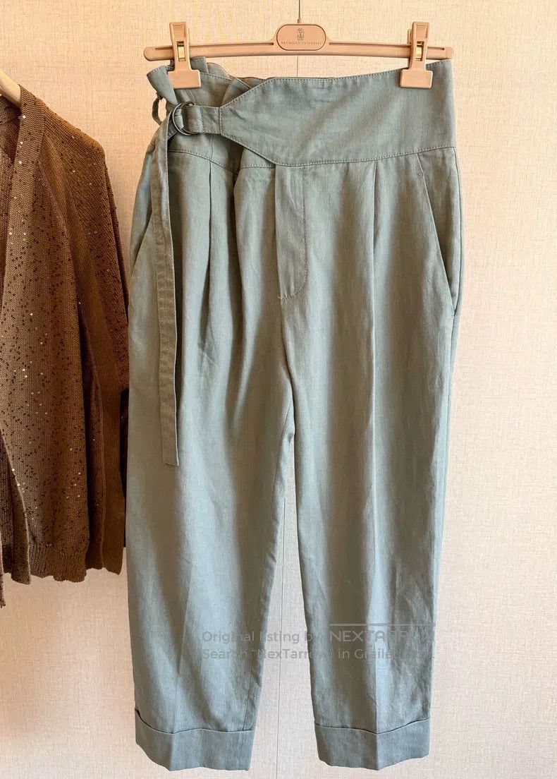 Brunello Cucinelli Brunello Cucinelli Cotton Linen Wide Waistband Casual Pant Size 27" / US 4 / IT 40 - 1 Thumbnail