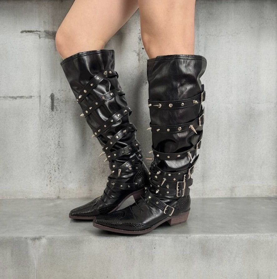 Avant Garde Goth Bondage Knee High Boots (rick owens style)