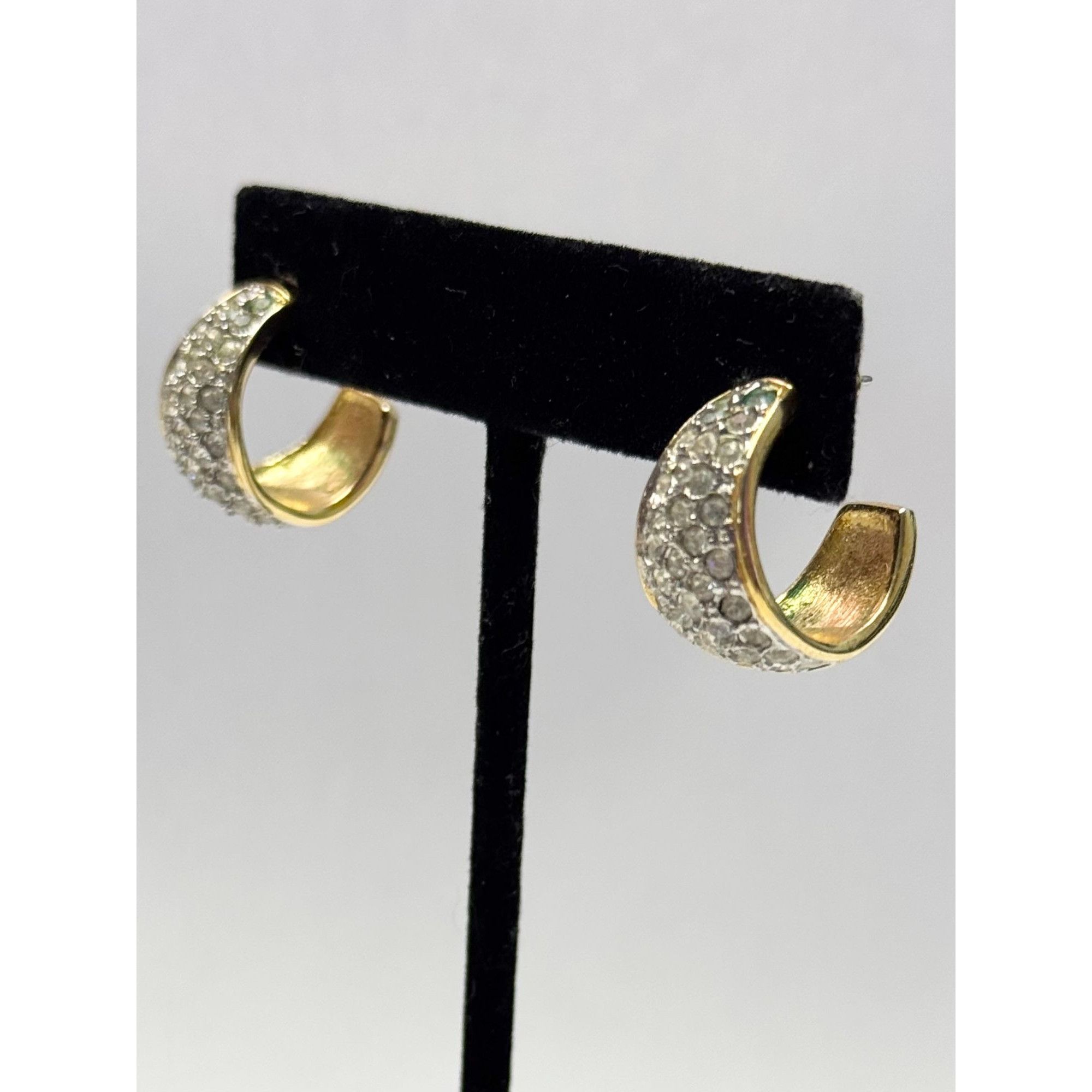 Vintage Vintage rhinestone gold hoop earrings Size ONE SIZE - 1 Thumbnail