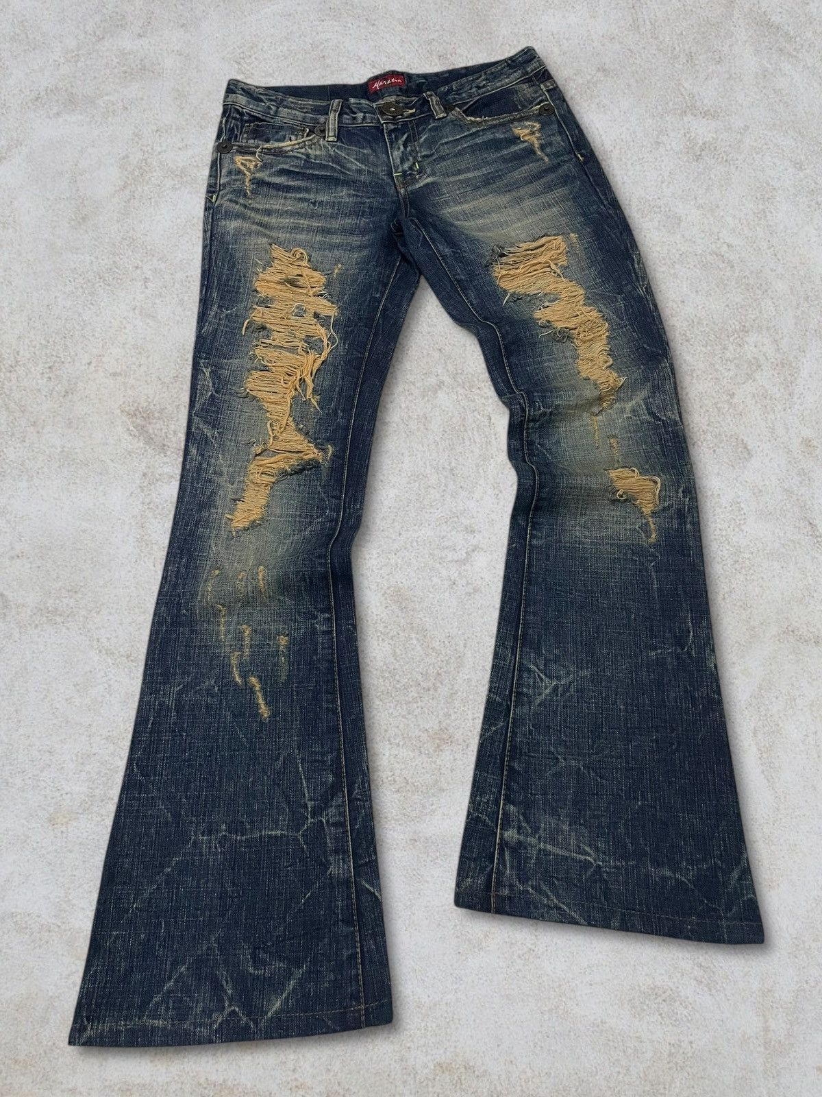 GOSTAR DE FUGA Maraxia Mudwash Distressing Flared Cracked Design Denim Size 25" / US 0 / IT 36 - 3 Thumbnail