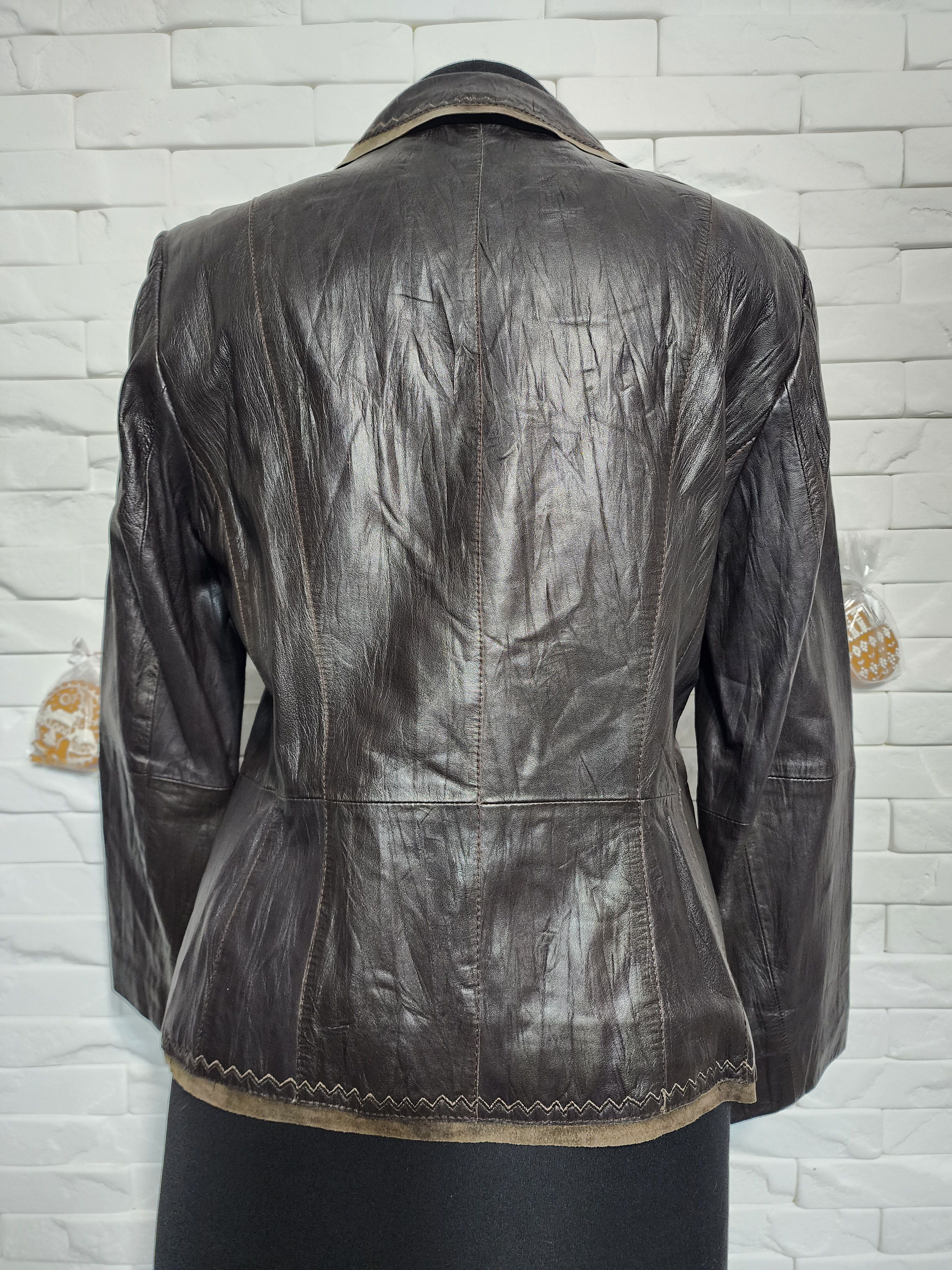 Other Brown Leather Jacket: Women's Blazer with Stitching Size M / US 6-8 / IT 42-44 - 4 Thumbnail