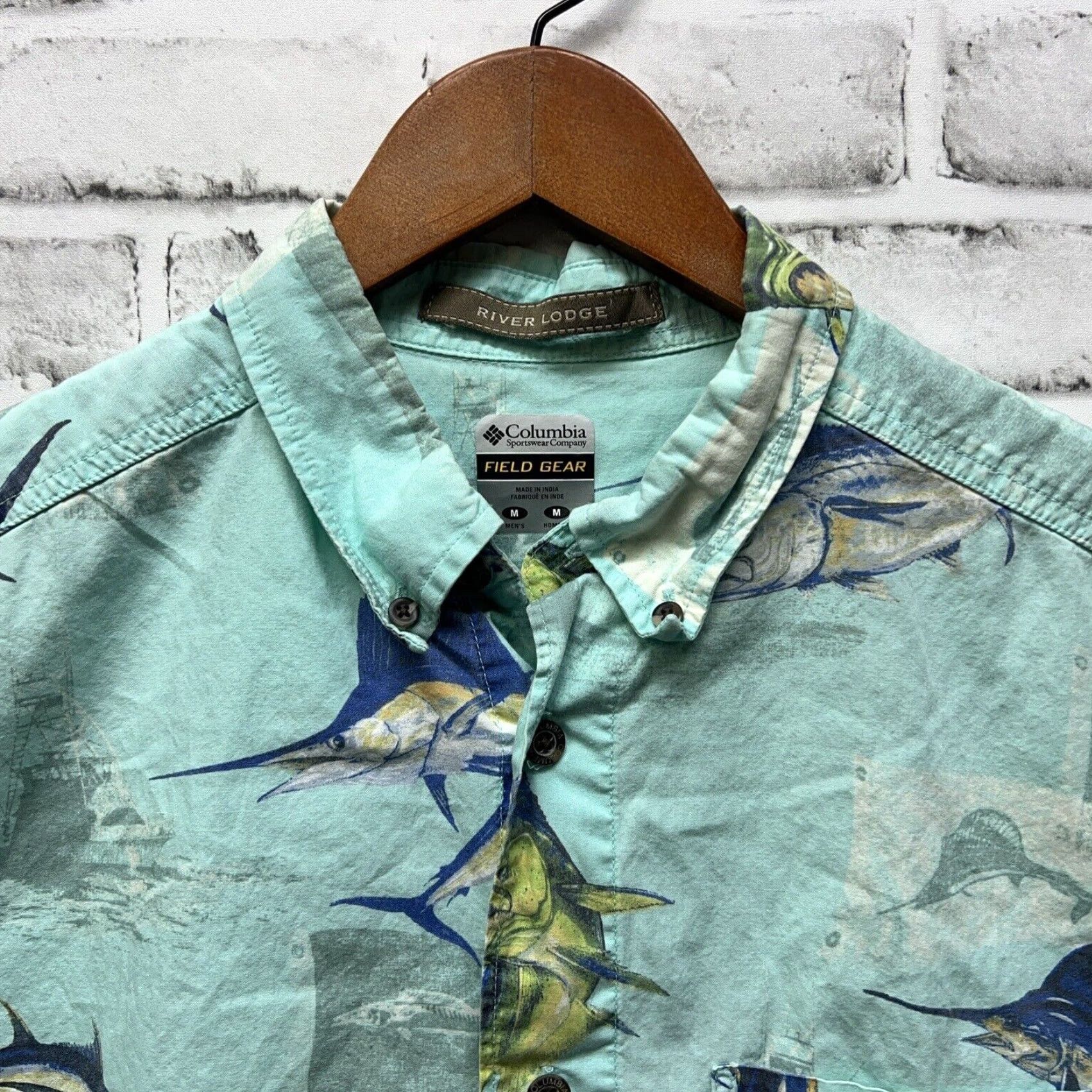 Vintage Columbia River Lodge Fish Blue Hawaiian Style Short Sleeve Button-Up Shirt Mens M Size US M / EU 48-50 / 2 - 2 Thumbnail
