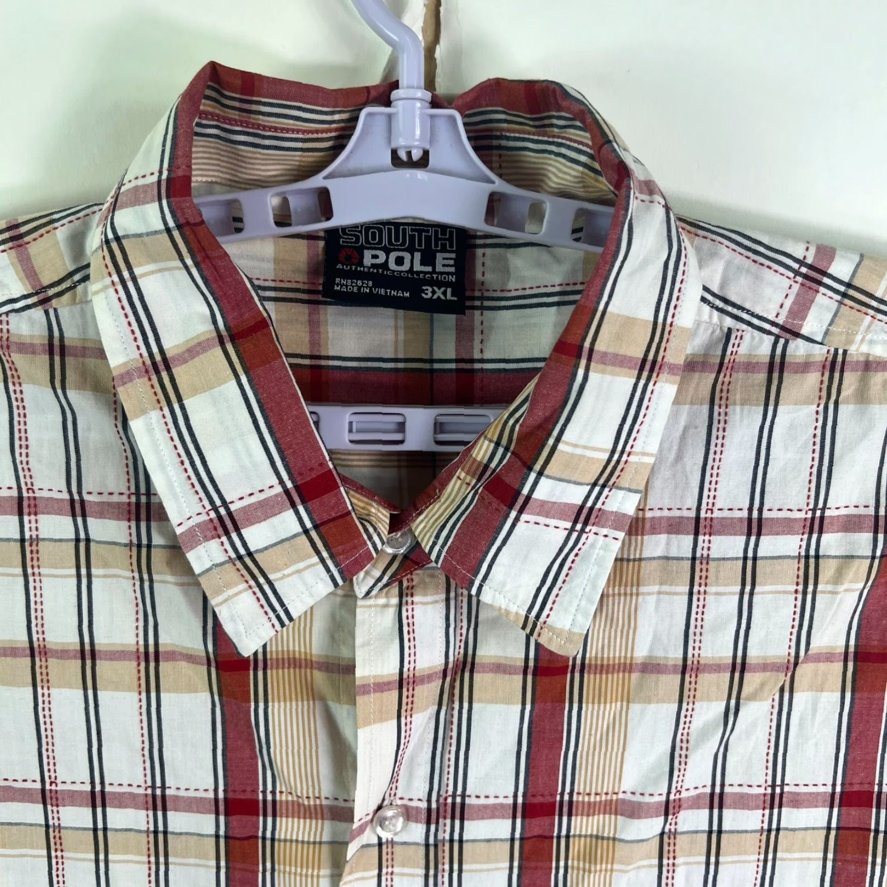 Southpole South Pole Shirt Mens 3XL Short Sleeve Button-Up Red/Tan Y2K Checked Size US XXL / EU 58 / 5 - 3 Thumbnail
