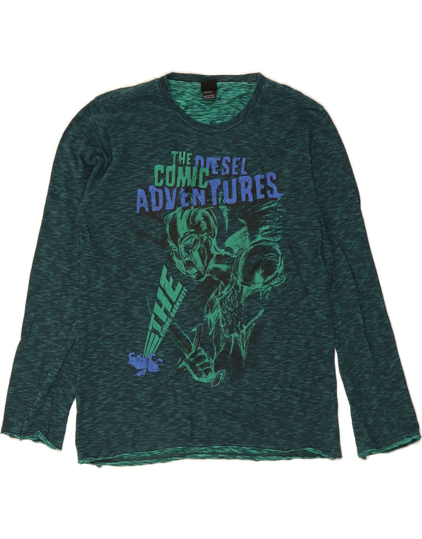 Diesel Mens Graphic Top Long Sleeve Medium Green Flecked Cotton Size US M / EU 48-50 / 2 - 1 Thumbnail