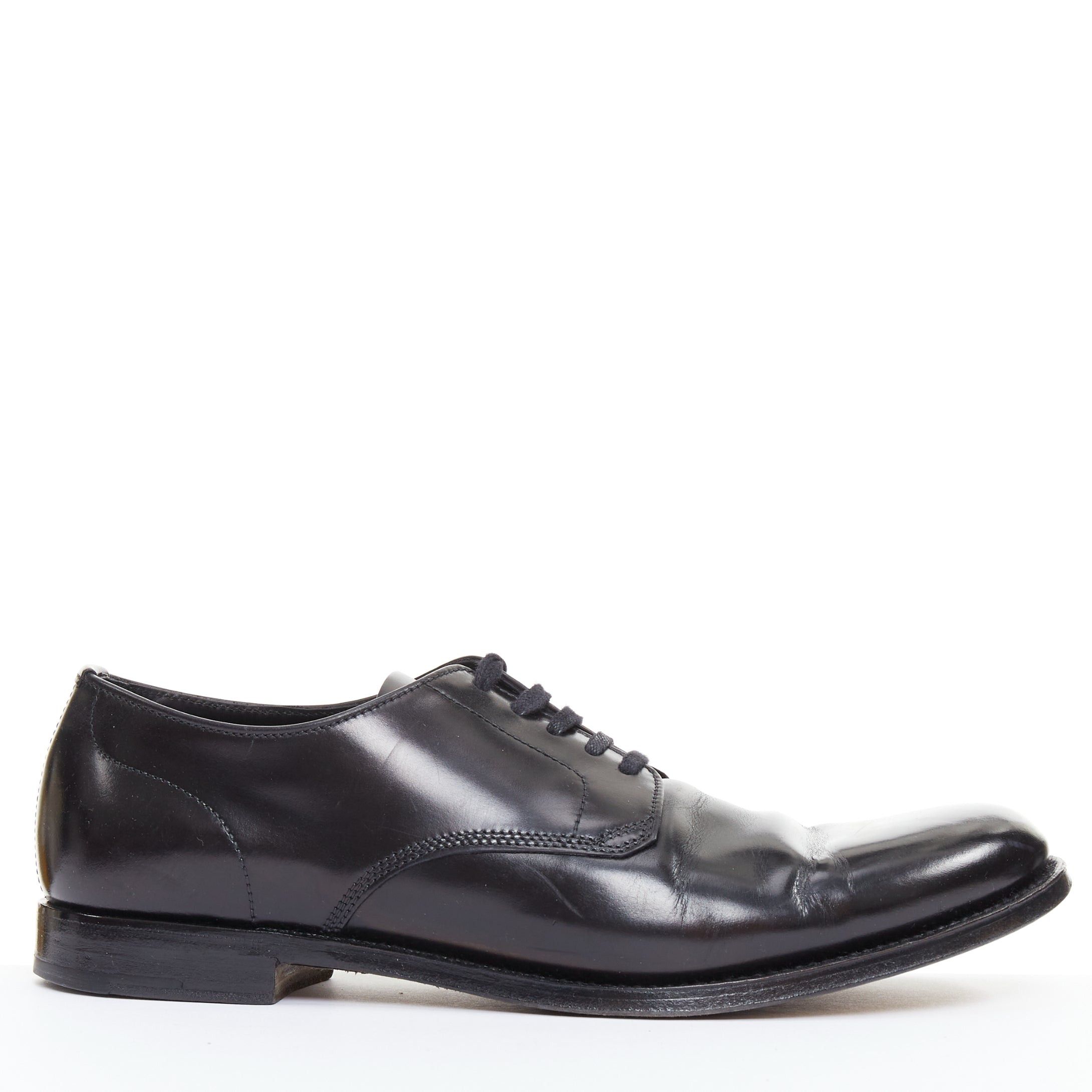 PRADA black round toe lace up classic brogue dress shoes UK7 EU41