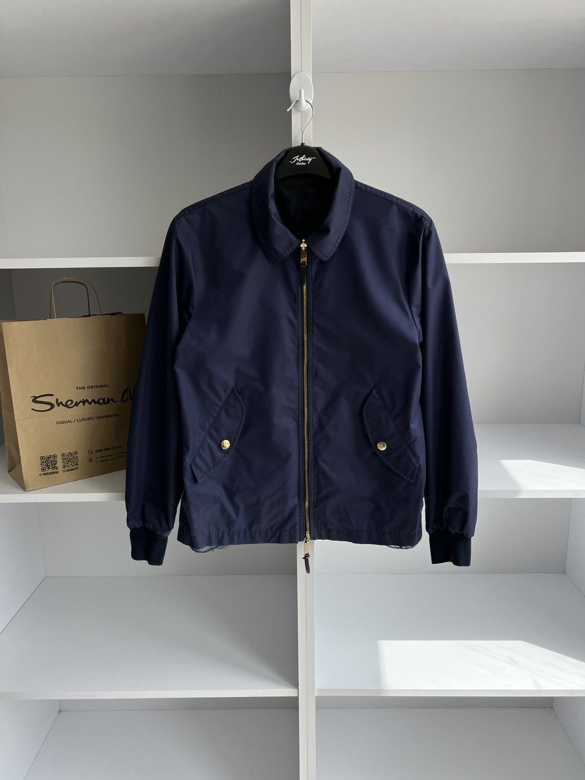Vintage Burberry Blue Plaid Reversible Double-Zipper Jacket