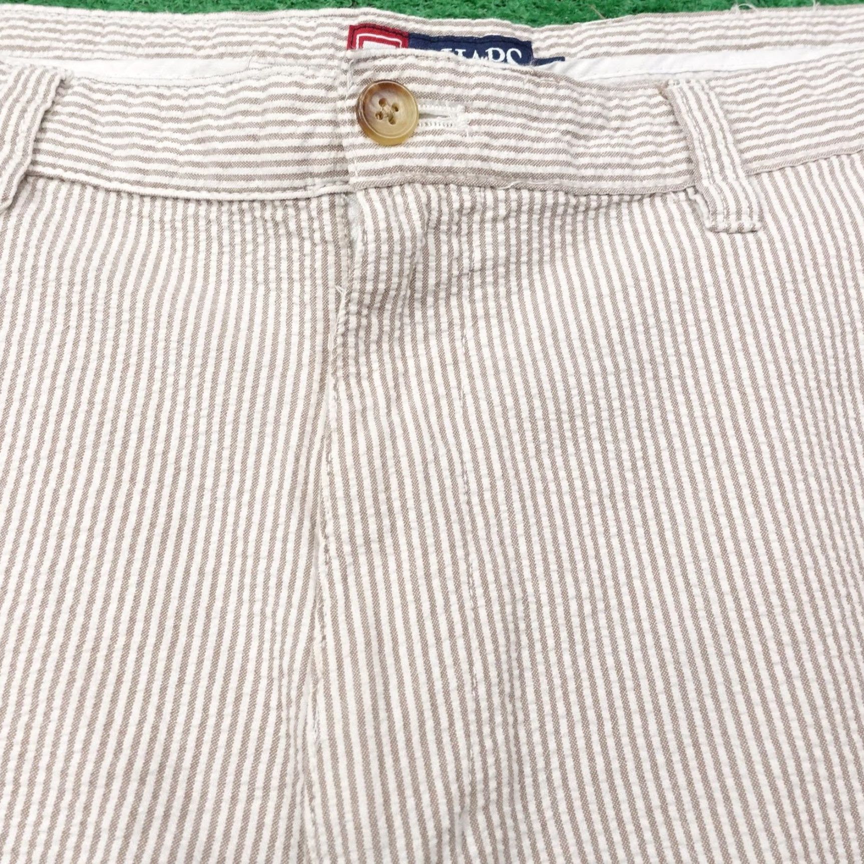 Chaps Chaps Shorts Mens 38 Beige Striped Seersucker Cotton Classic Fit Pockets Canvas Flat Front Zip Casual Summer Mens Size US 38 / EU 54 - 2 Thumbnail