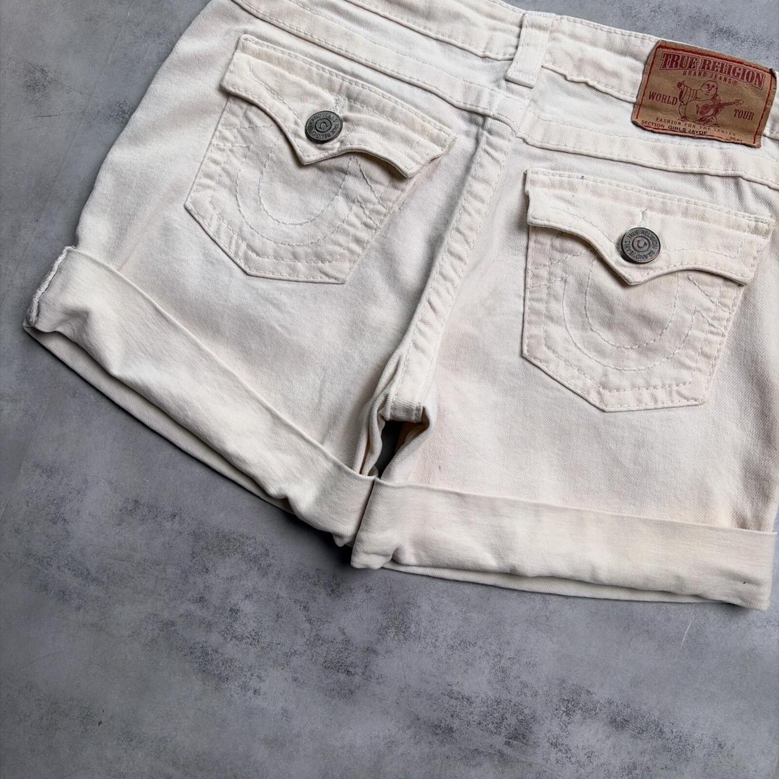 True Religion Y2K White True Religion Grunge Mini Denim Shorts Size 30" / US 8 / IT 44 - 4 Thumbnail