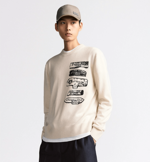 Dior o1w1db11025 513M66 Dior Archives Labels Sweater in White Size US M / EU 48-50 / 2 - 3 Thumbnail