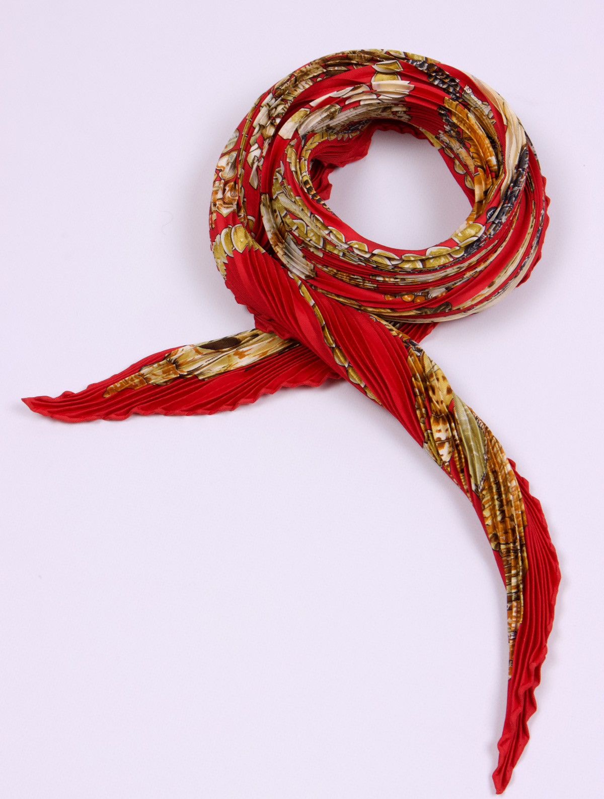 image of Hermes Plisse "rocaille" Silk Scarf Shawl Handkerchief in Red, Women's