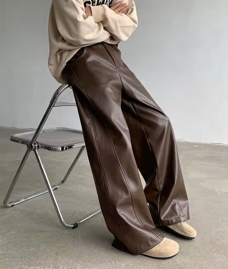 Leather Faux Leather Brown Flare Pants Size US 33 - 4 Thumbnail