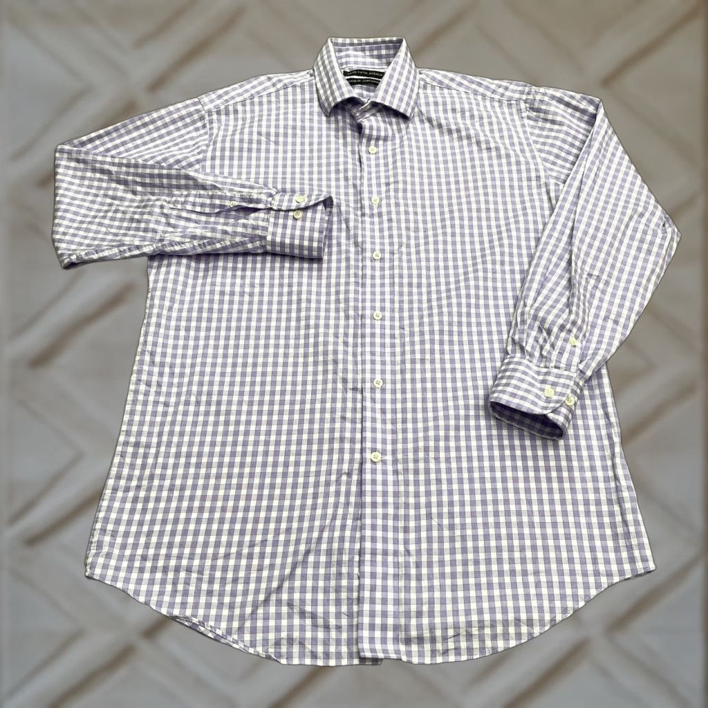 Saks Fifth Avenue Saks Fifth Avenue Dress Shirt Mens 15.5 32/33 Plaid Purple White Button-Down Regular Fit Adult Medium Purple Mens Size US M / EU 48-50 / 2 - 1 Thumbnail