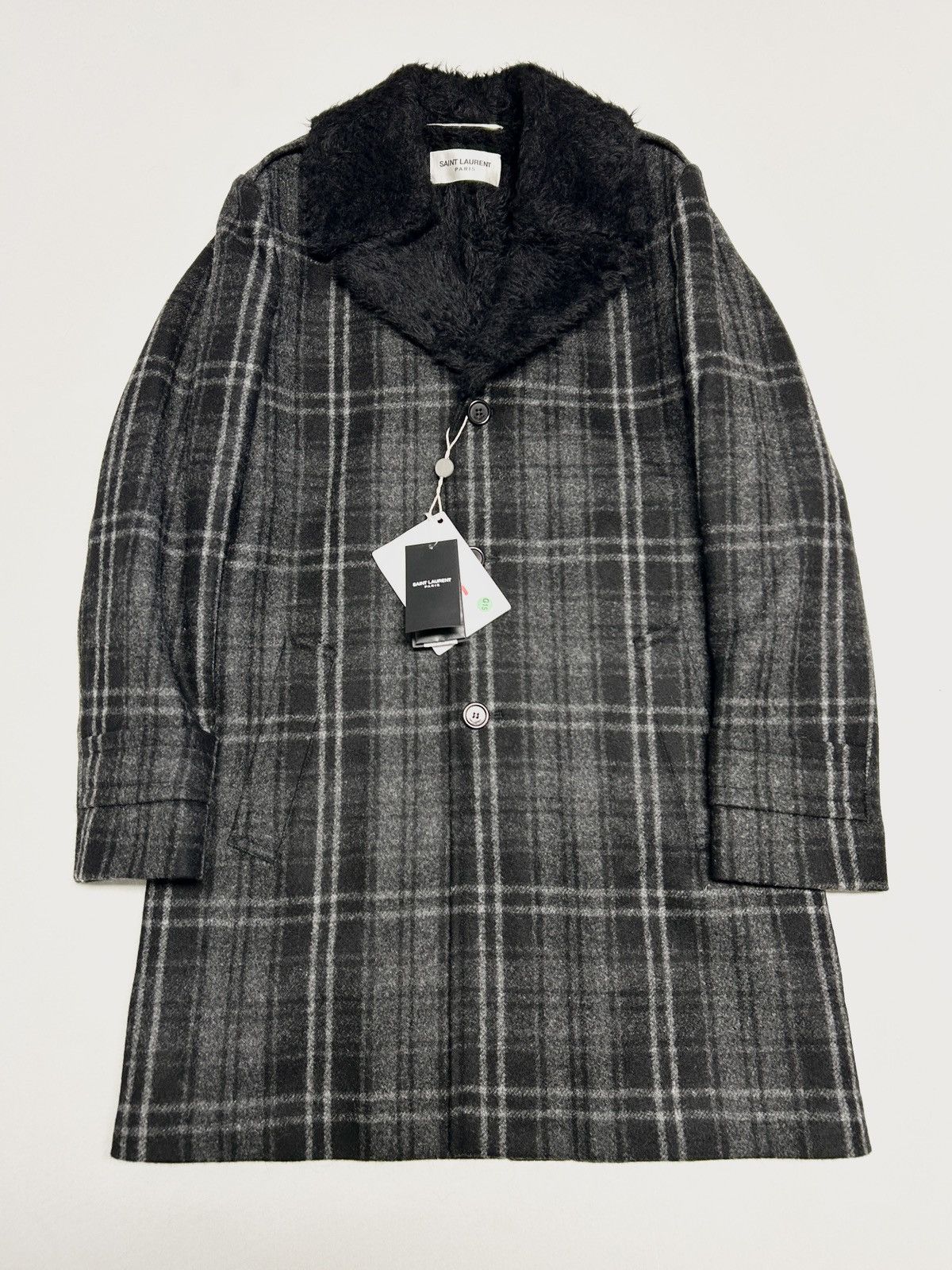 Saint Laurent Paris FW2019 Alpaca Wool Plaid Fur Coat Size US M / EU 48-50 / 2 - 6 Thumbnail