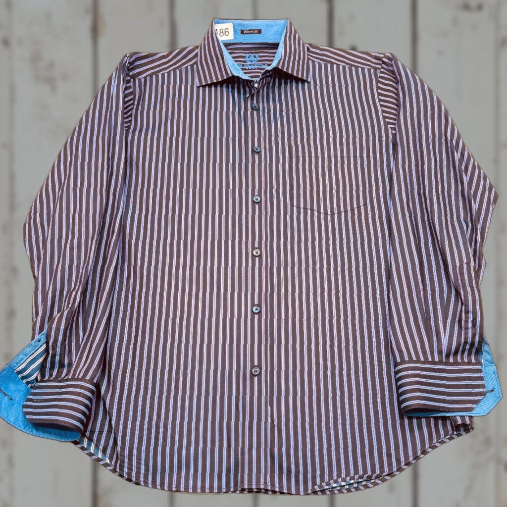 BUGATCHI Bugatchi Uomo Shirt Long Sleeve Mens XL 100% Cotton Striped Dress Button-Down Casual Classic Colorful Size US XL / EU 56 / 4 - 1 Thumbnail