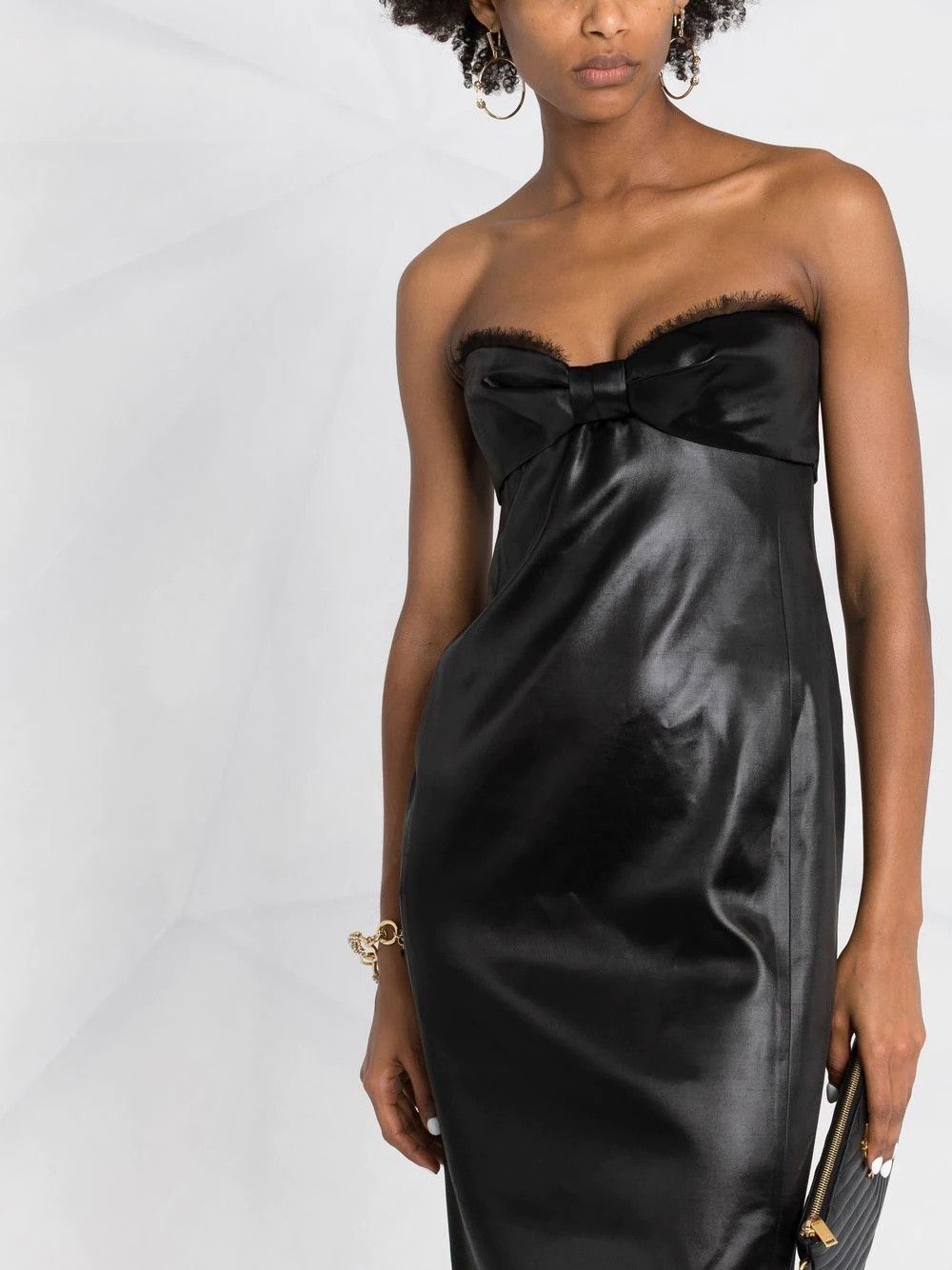 Saint Laurent Paris o1bcso1str1125 Strapless Dress In Lacquered in Black Size XS / US 0-2 / IT 36-38 - 4 Thumbnail