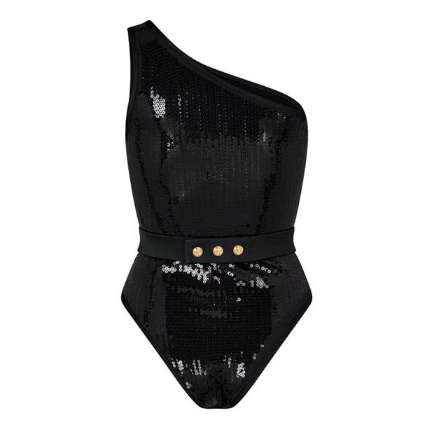 Balmain o1g2r1mq0924 One Shoulder Swimsuit in Black Size L / US 10 / IT 46 - 2 Thumbnail