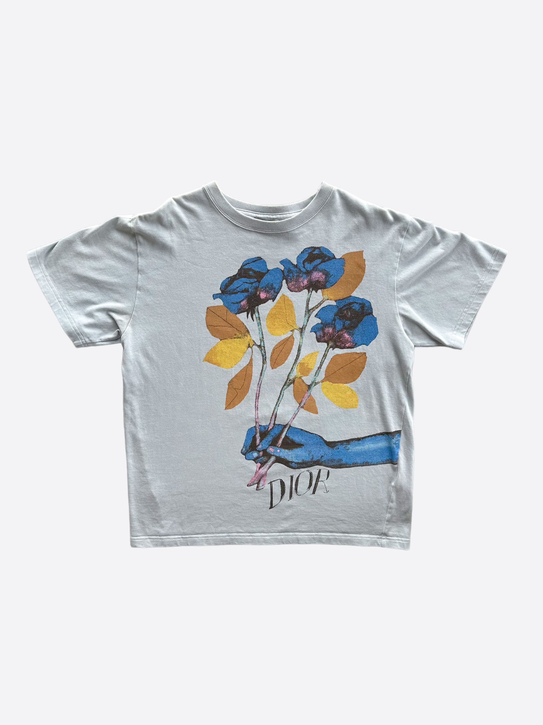 image of Dior Alex Fonton Blue Flower T-Shirt, Men's (Size Large)